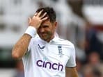 England's James Anderson reacts