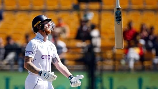 England's Ben Stokes reacts after losing his wicket, bowled out by India's Ravichandran Ashwin in 5th Test