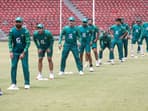 Pakistan cricket team players in the training session.