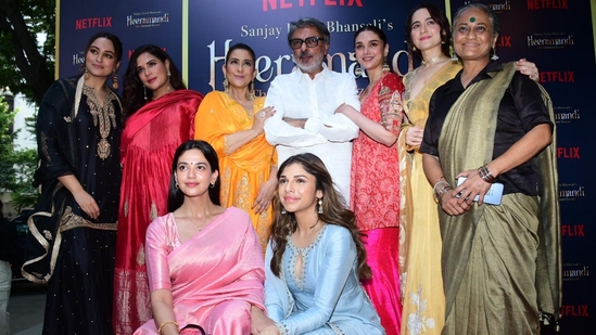 Sanjay Leela Bhansali, Manisha Koirala, Sonakshi Sinha, Aditi Rao Hydari, Richa Chadha, Sharmin Segal, and Sanjeeda Shaikh celebrated the success of Heeramandi: The Diamond Bazaar with a party in Mumbai on Saturday.